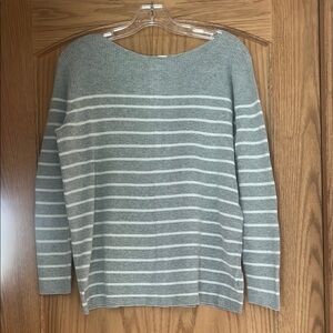 GAP Gray and White Striped Crew Neck Sweater
